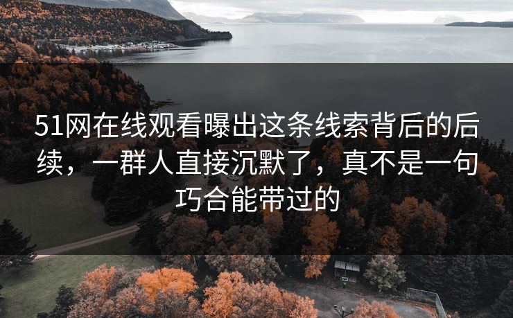 51网在线观看曝出这条线索背后的后续，一群人直接沉默了，真不是一句巧合能带过的