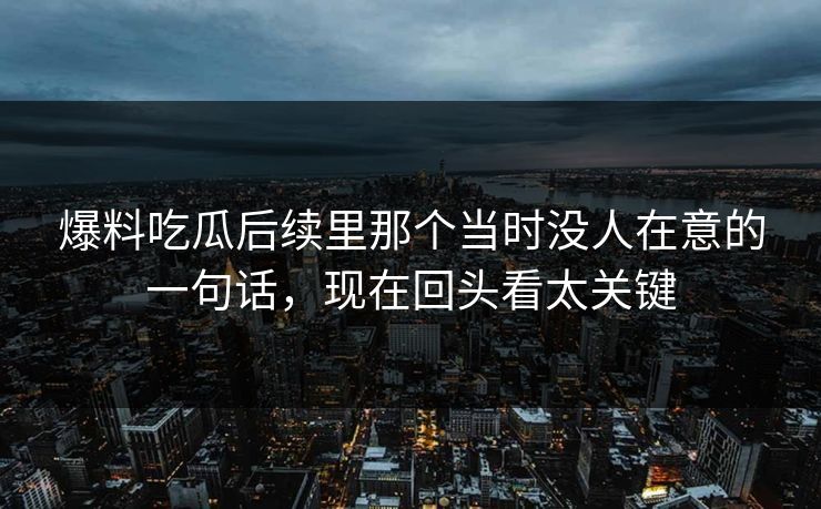 爆料吃瓜后续里那个当时没人在意的一句话，现在回头看太关键