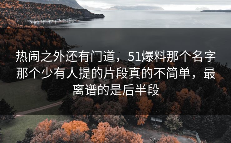 热闹之外还有门道，51爆料那个名字那个少有人提的片段真的不简单，最离谱的是后半段